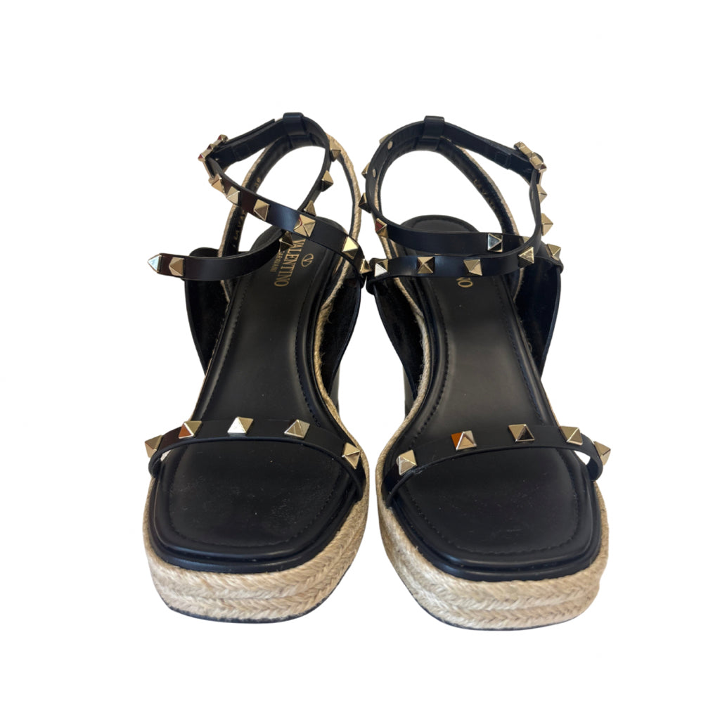Valentino Size 39 Black Espadrille Wedges