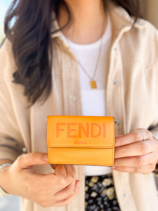 *RECENTLY MARKED DOWN* Fendi Orange Roma Micro Tri-fold Wallet