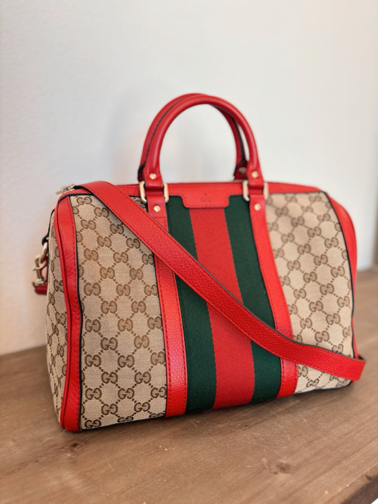Gucci Red Leather Boston Bag