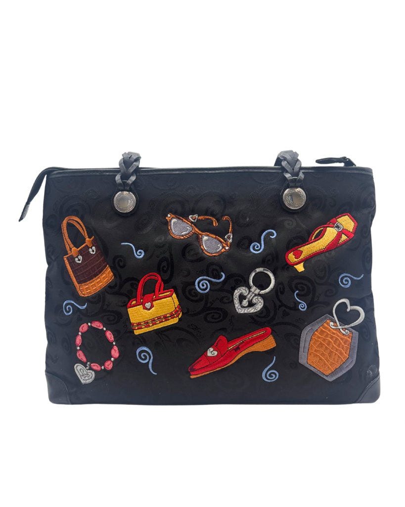 Brighton Black Embrioder Patch Tote Bag