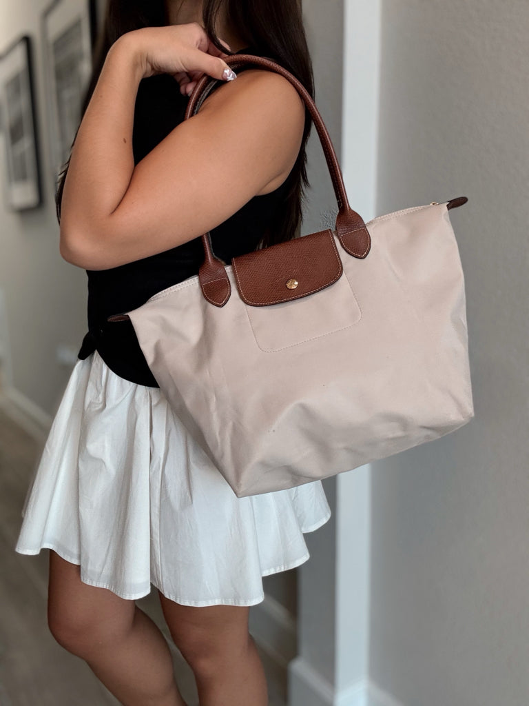 Longchamp Cream Le Pliage M Tote