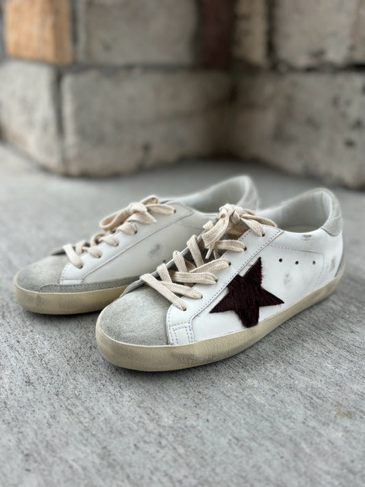 Golden Goose Size 37 White Brown Super-Star Sneakers