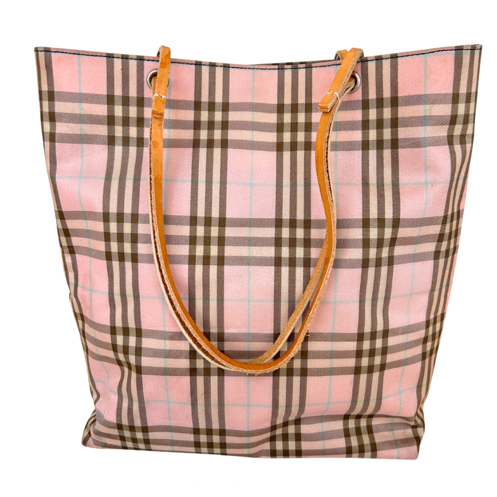 **RECENT MARKDOWN** Burberry Pink Plaid Tall Tote Bag