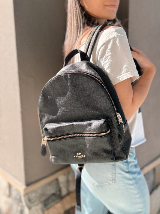 Coach Black Pebble Leather Backpack