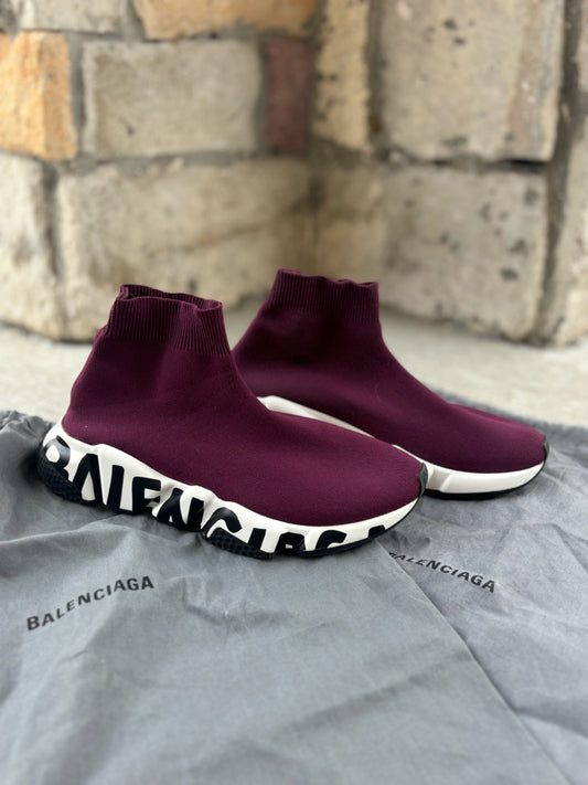 Balenciaga Size 7 Burgundy Speed Trainer