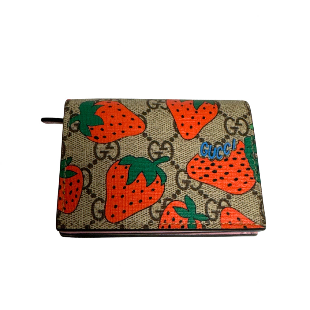 Gucci Monogram Wallet with Strawberry Print