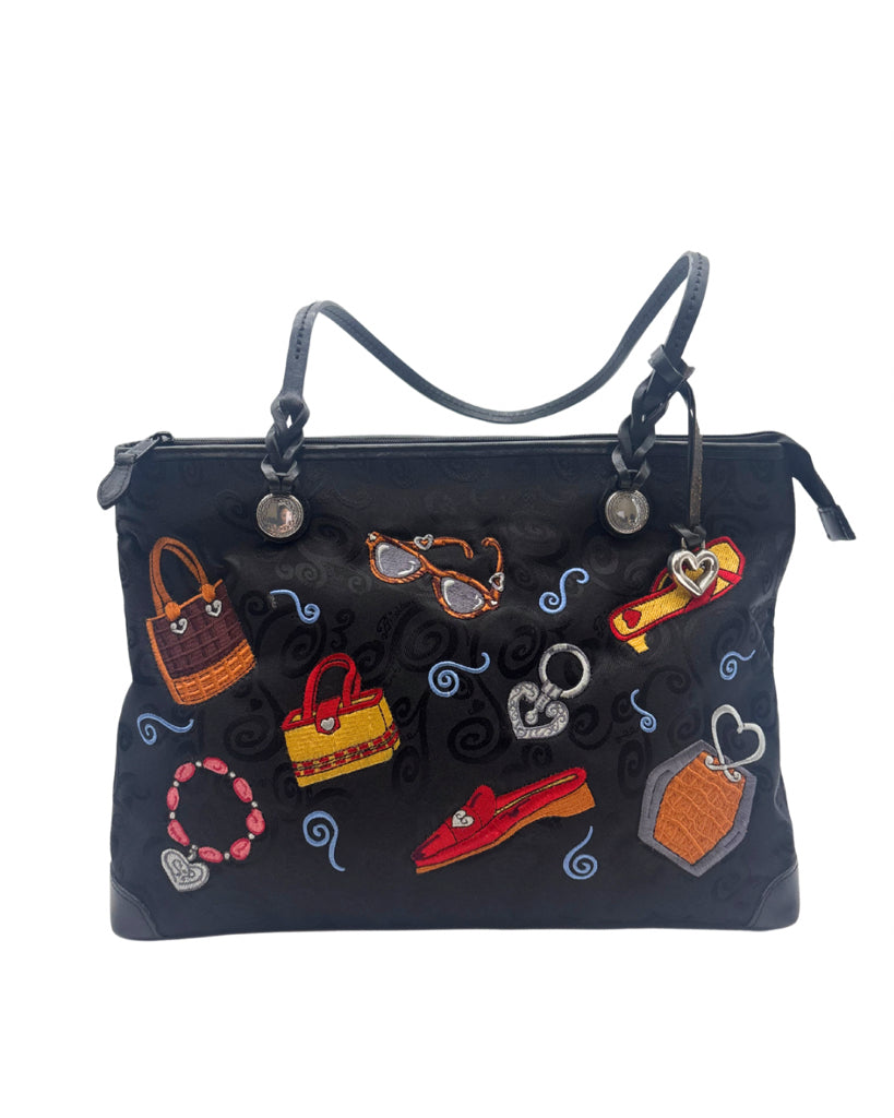 Brighton Black Embrioder Patch Tote Bag