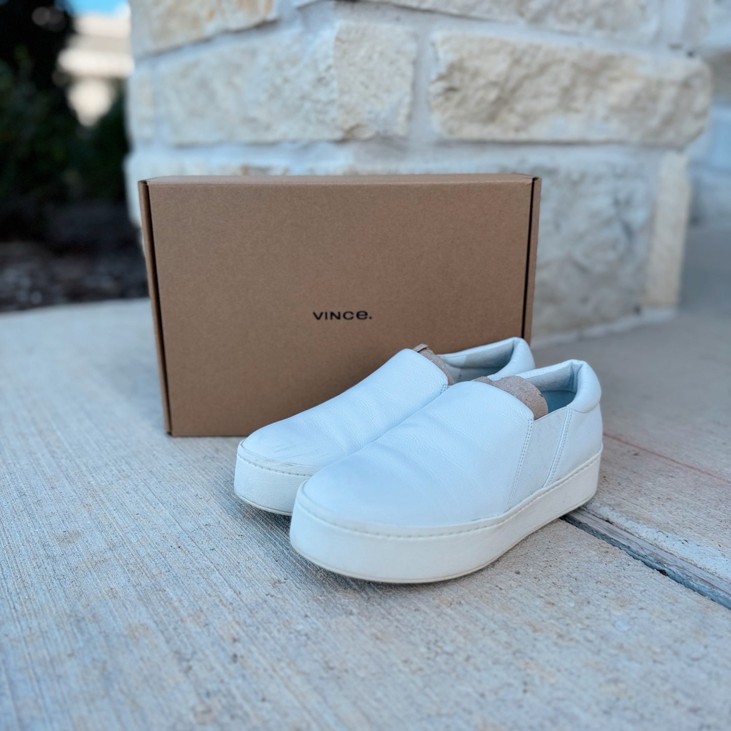 Vince Size 7.5 White Slip-On Sneakers