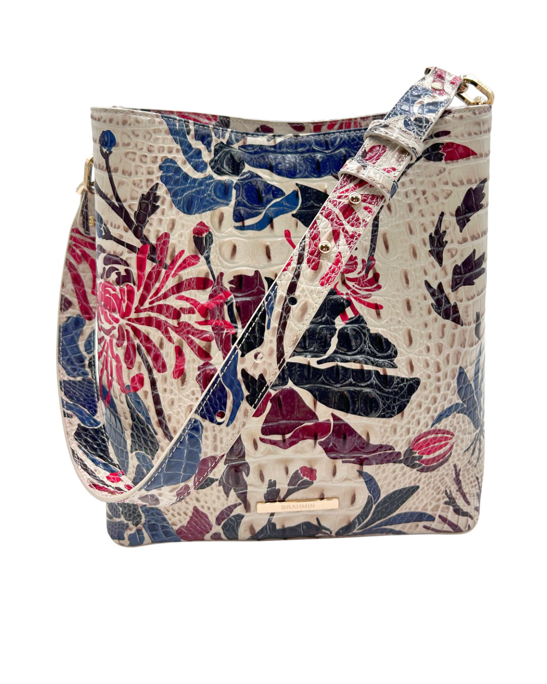 Brahmin White Floral Bucket Bag