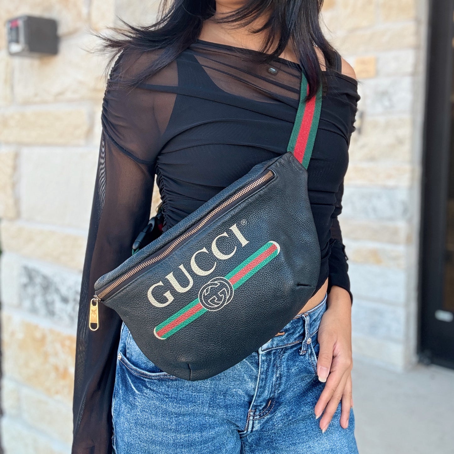 Gucci Black Leather Bum Bag