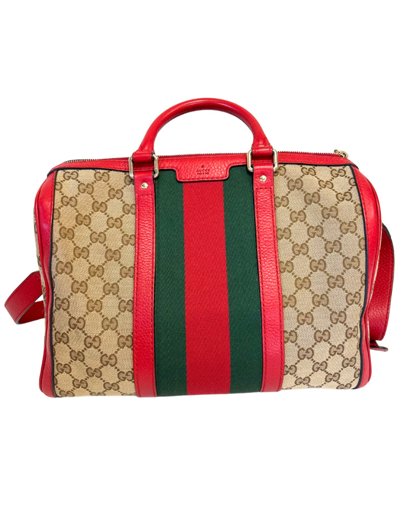 Gucci Red Leather Boston Bag