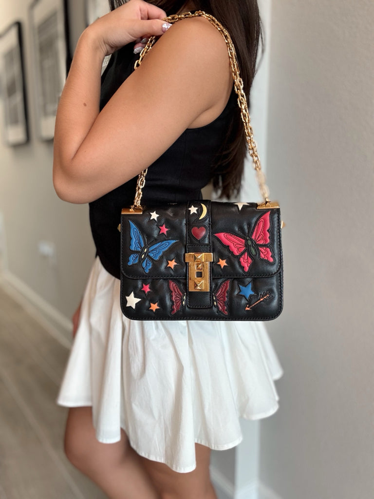 Valentino Black Butterfly & Star Flap Bag