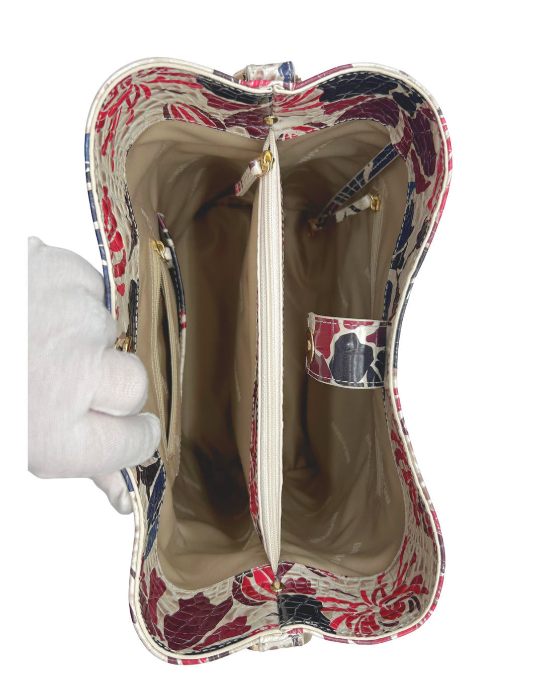 Brahmin White Floral Bucket Bag