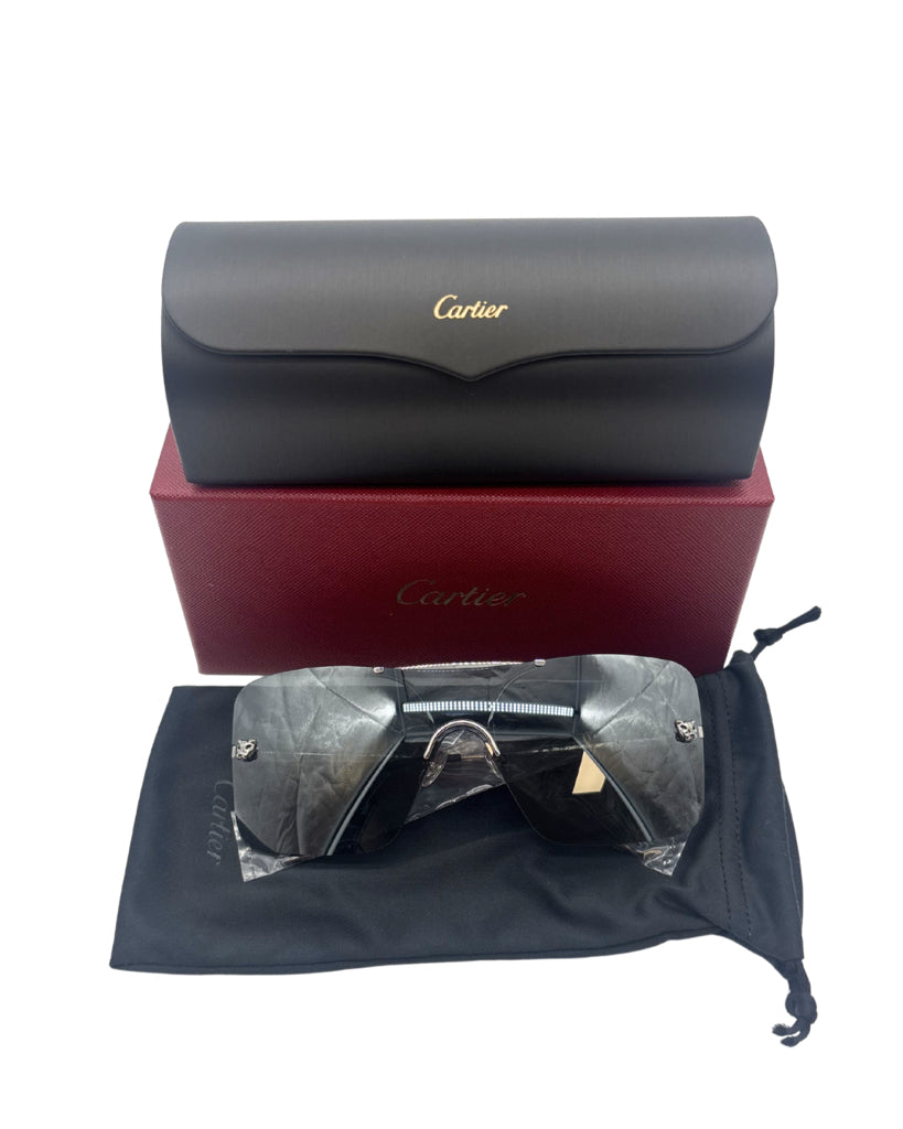 Cartier Panthère Rimless Ruthenium Shield Sunglasses