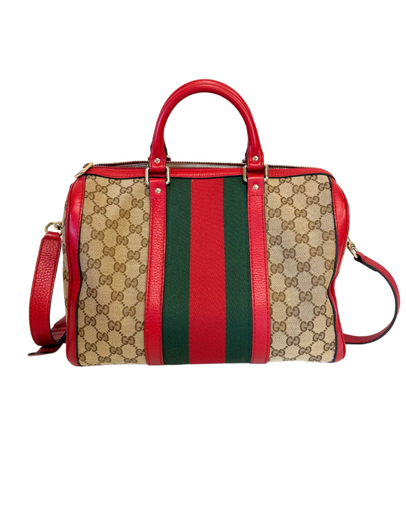 Gucci Red Leather Boston Bag