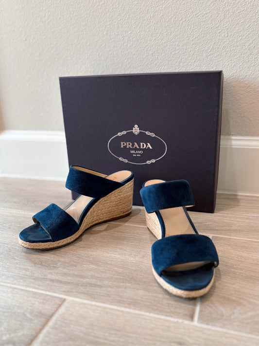 Prada Suede Espadrille Wedge Sandals
