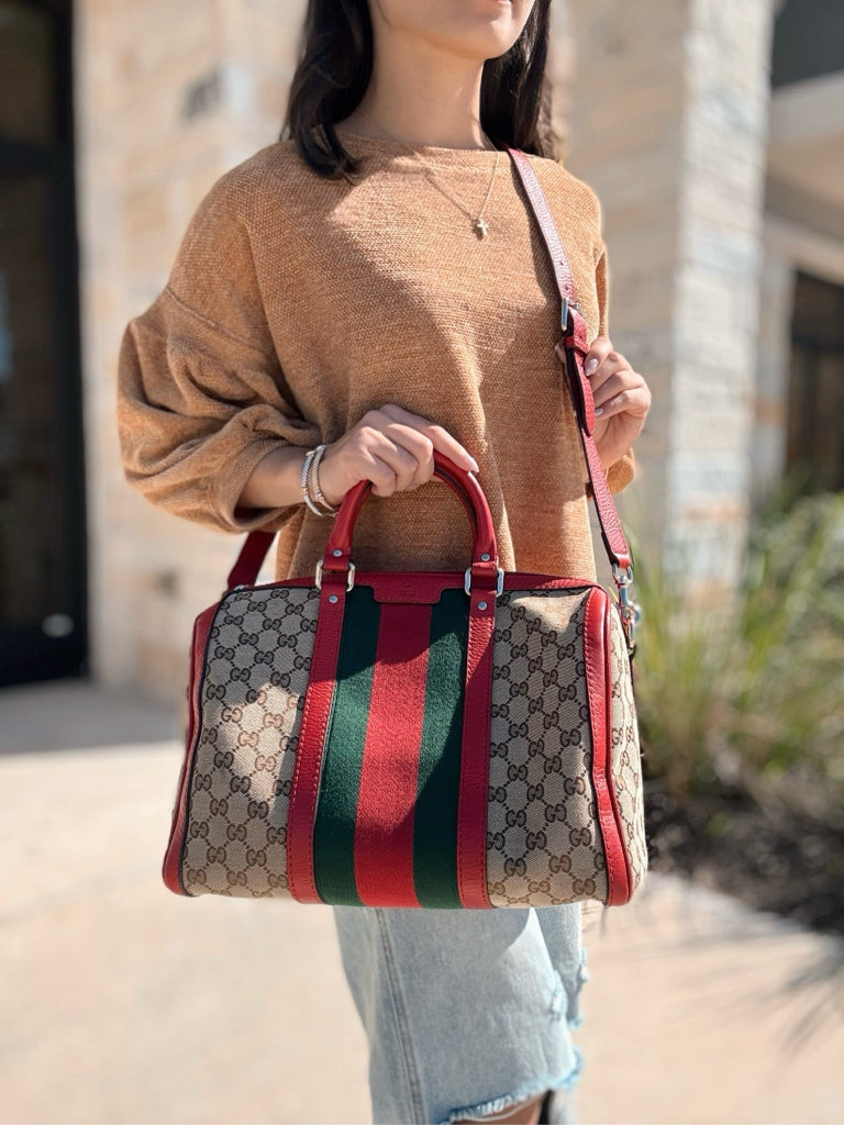Gucci Red Leather Boston Bag