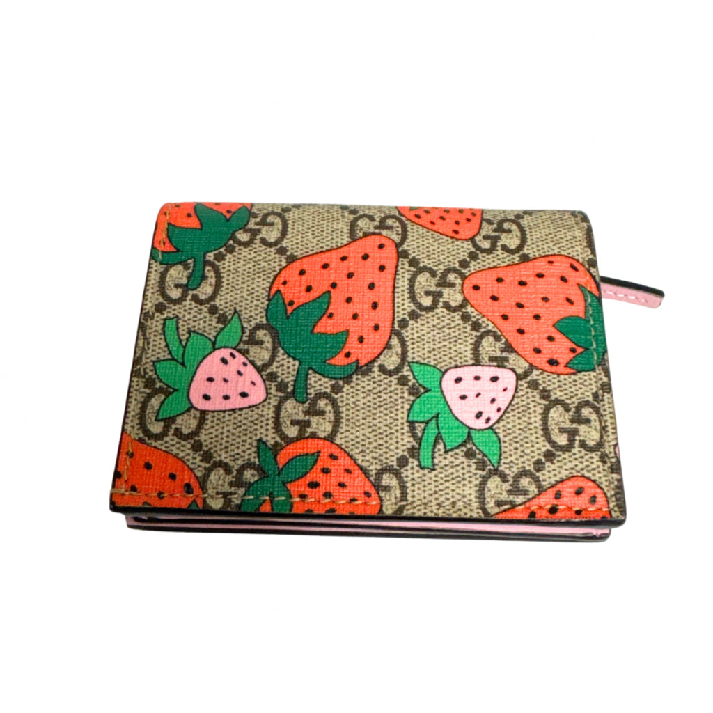 Gucci Monogram Wallet with Strawberry Print