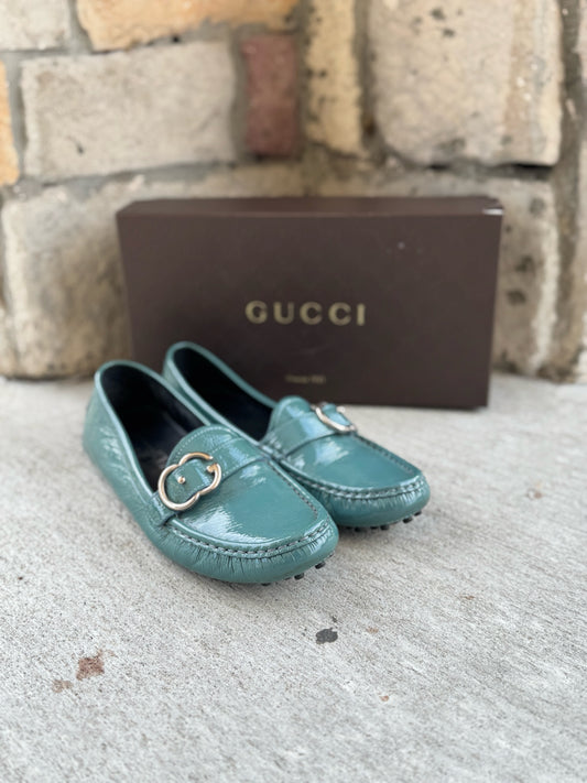 Gucci Size 38.5 Teal Driving Loafers