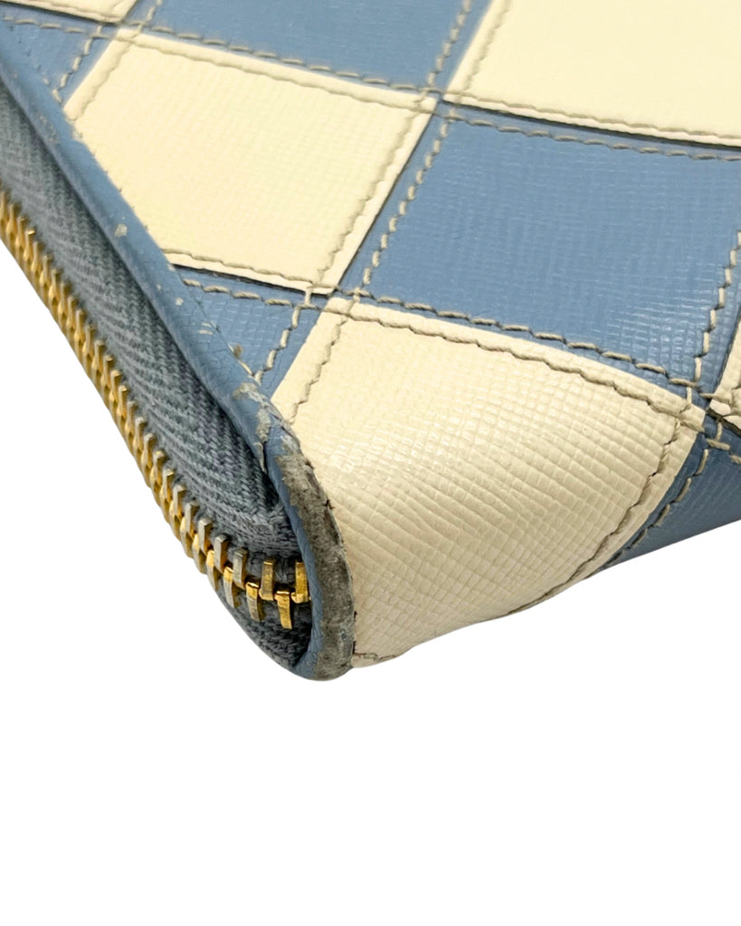 Prada Leather Diamond Zip Wallet