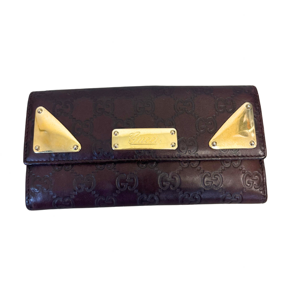 Gucci Brown Leather Monogrammed Wallet