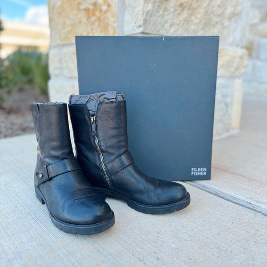 Eileen Fisher Size 7.5 Black Moto Boots