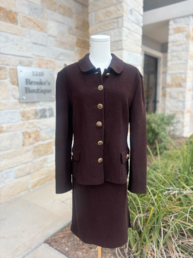 St John Size 12 Brown Blazer and Skirt Set