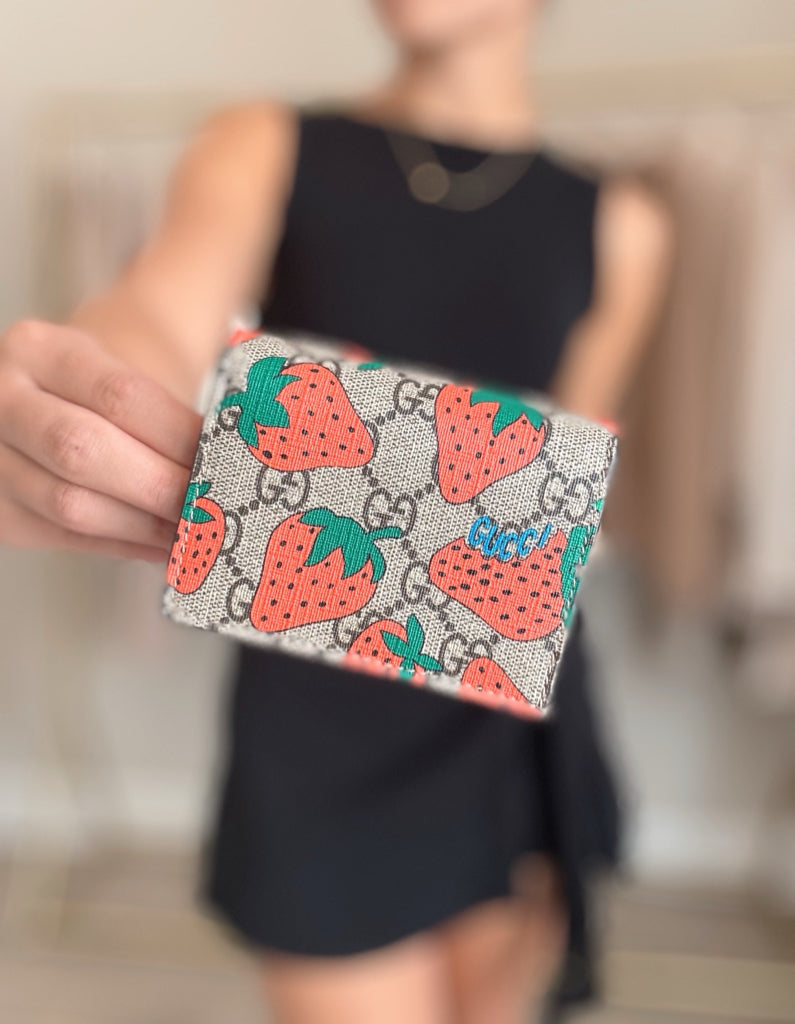 Gucci Monogram Wallet with Strawberry Print