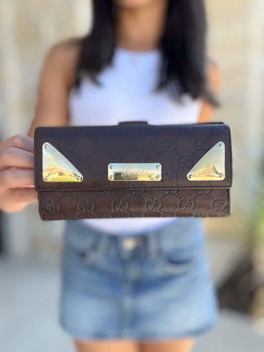 Gucci Brown Leather Monogrammed Wallet