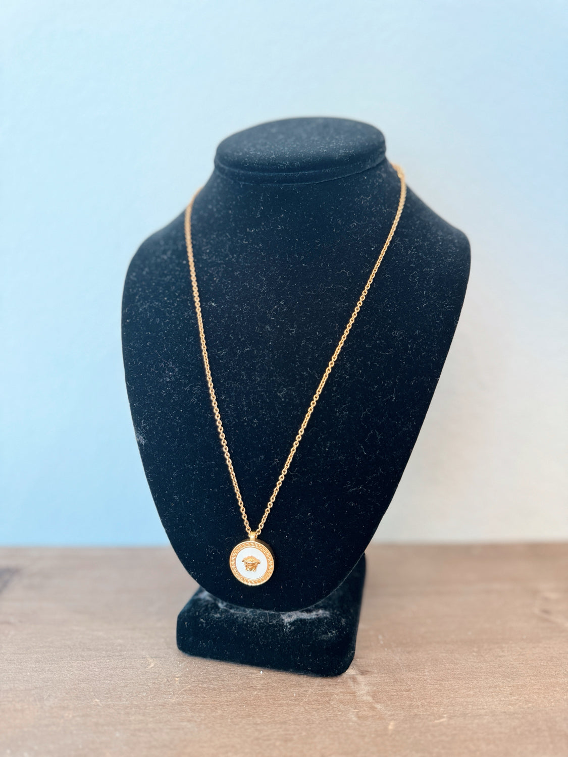 Versace Greca Mother of Pearl Medusa Necklace