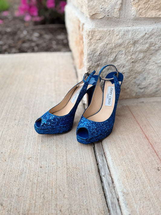 Jimmy Choo Size 36 Blue Glitter Stilettos