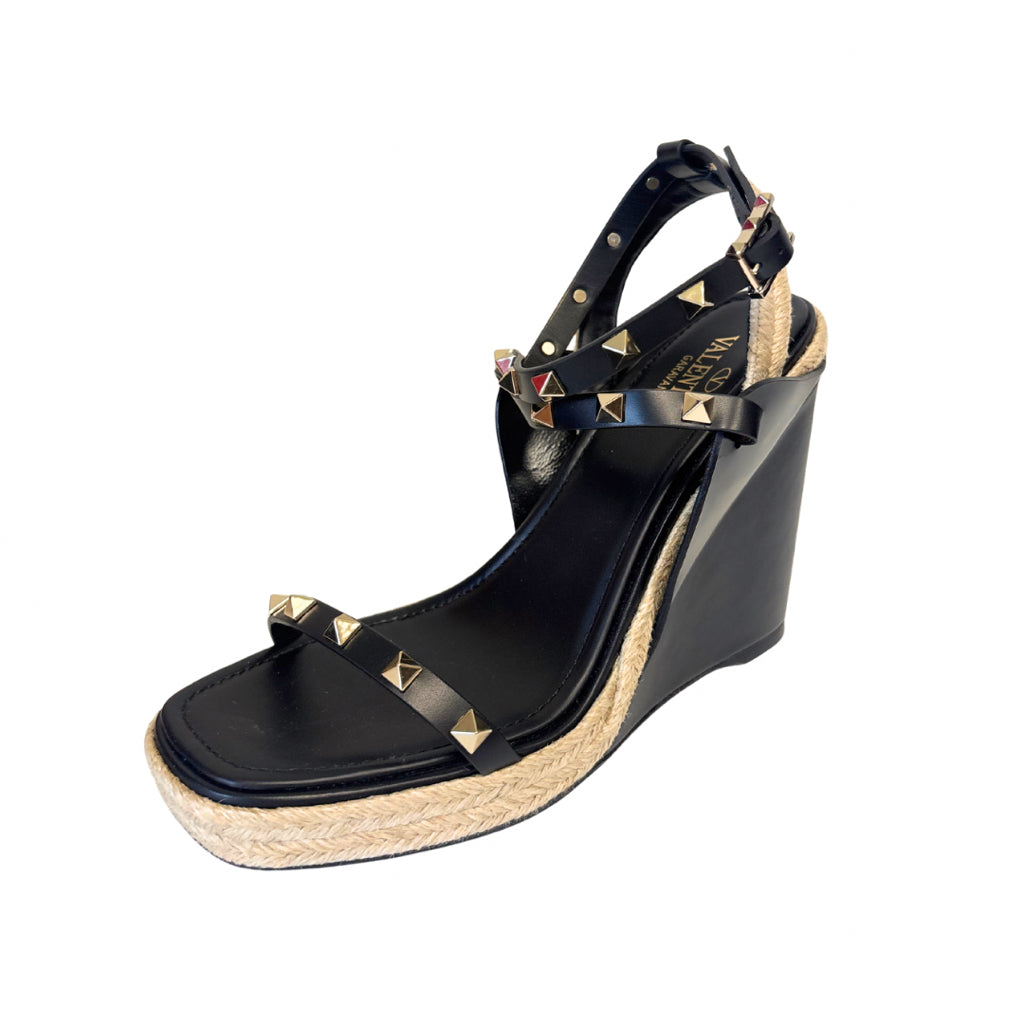Valentino Size 39 Black Espadrille Wedges