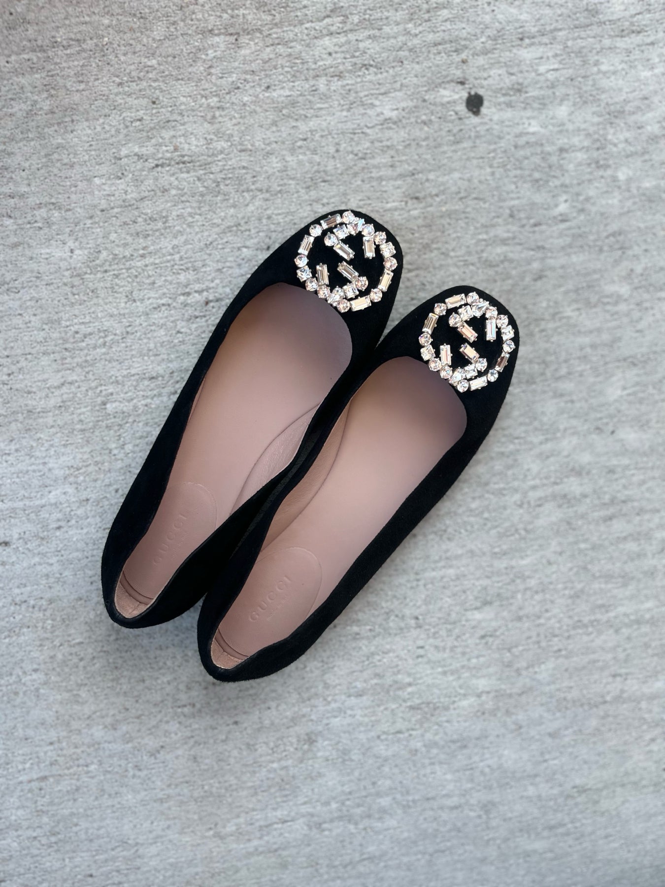 Gucci Size 36.5 Black Ballet Flats with GG Rhinestone