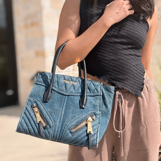 Miu Miu Denim Biker Tote
