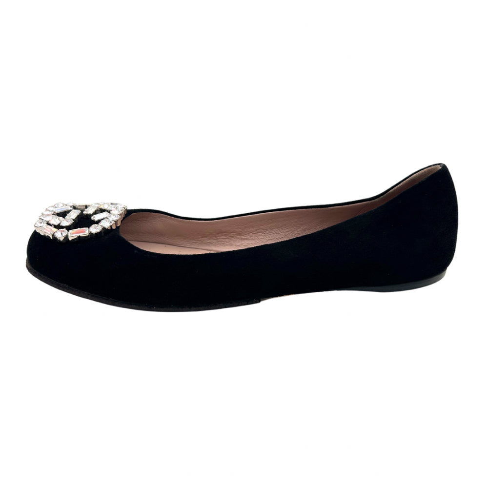 Gucci Size 36.5 Black Ballet Flats with GG Rhinestone