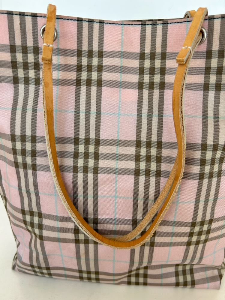 **RECENT MARKDOWN** Burberry Pink Plaid Tall Tote Bag