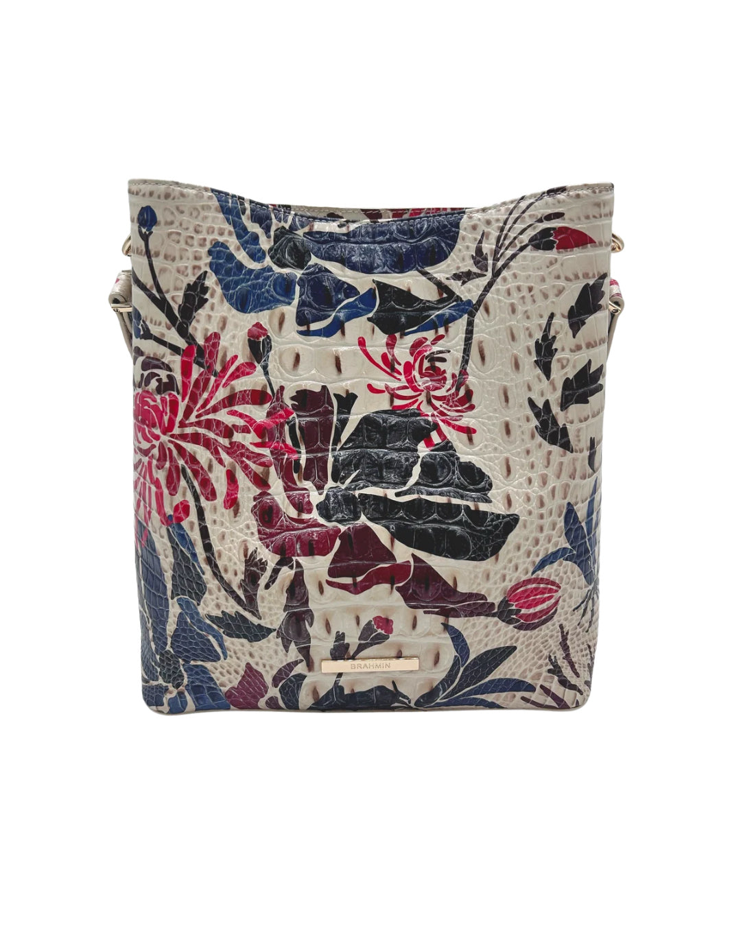 Brahmin White Floral Bucket Bag