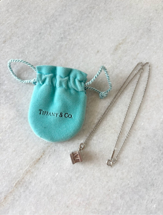 Tiffany & Co. Sterling Silver Atlas Cube Pendant Necklace