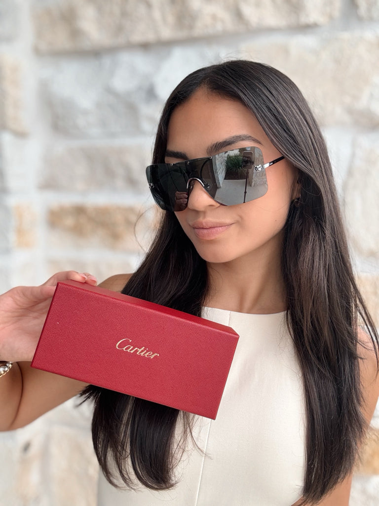 Cartier Panthère Rimless Ruthenium Shield Sunglasses
